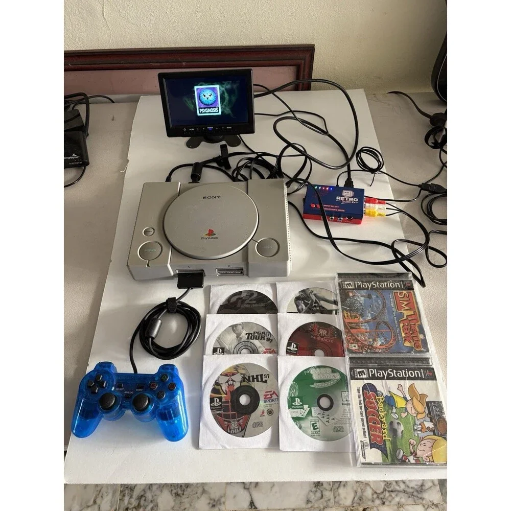 Sony PlayStation PS1 SCPH-9001 Console Bundle 8 Games Controller Tested Works